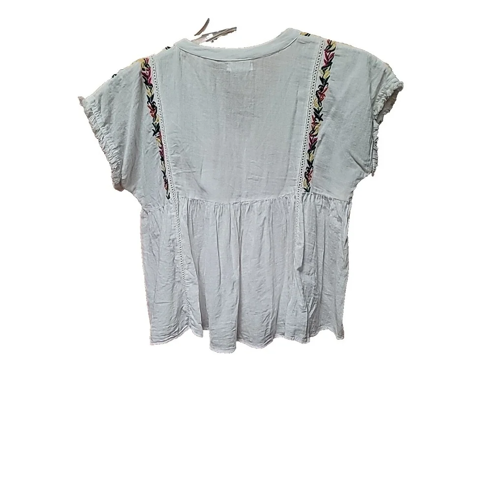 THML Women's Crop Top Cap Sleeve Embroidered XS Peasant Boho Festival Hippie Y2K - Picture 4 of 8